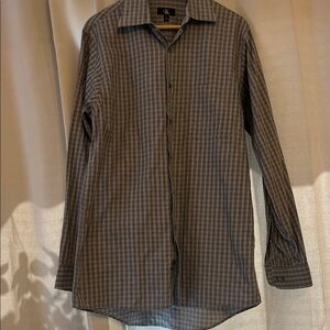 Calvin Klein Men's Black and Gray Plaid Shirt